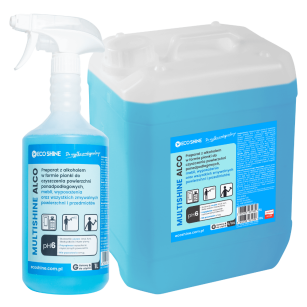 ECO SHINE MULTISHINE ALCO 5L  Preparat z alkoholem o uniwersalnym zastosowaniu do czyszczenia ponad 20 powierzchni odpornych na działanie alkoholu