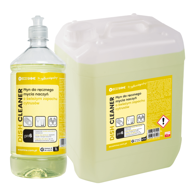 ECO SHINE DISH CLEANER 10L Uniwersalny, skoncentrowany płyn do ręcznego mycia naczyń, o świeżym zapachu cytrusów.